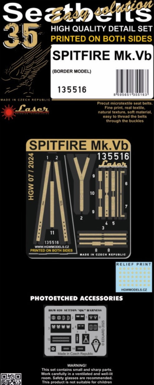HGW 135516 1:35 Supermarine Spitfire MK.V - SEATBELTS