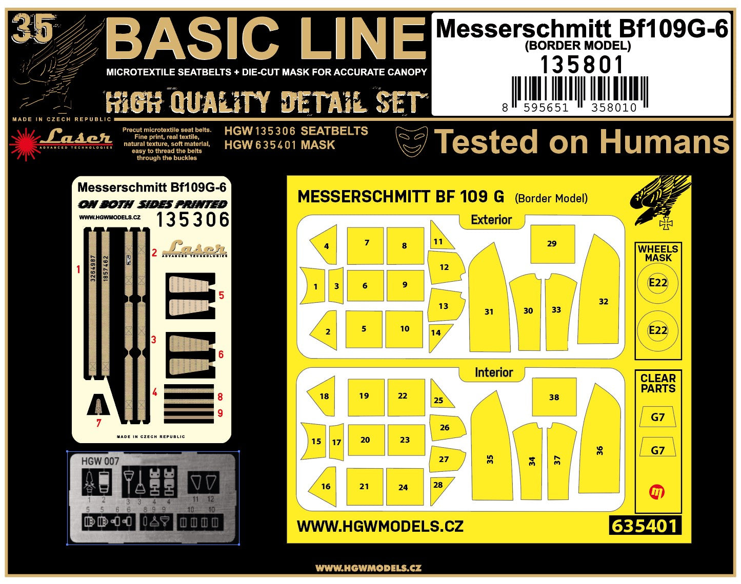 HGW 135801 1:35 Messerschmitt Bf-109G-6 BASIC LINE: Seatbelts + Masks