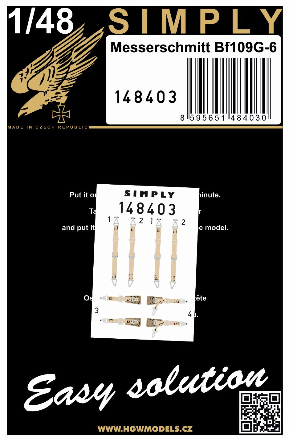 HGW 148403 1:48 Messerschmitt Bf-109G-6 Simply Edition - Relief Print Seatbelts