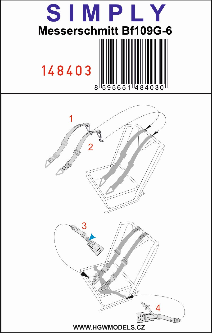 HGW 148403 1:48 Messerschmitt Bf-109G-6 Simply Edition - Relief Print Seatbelts