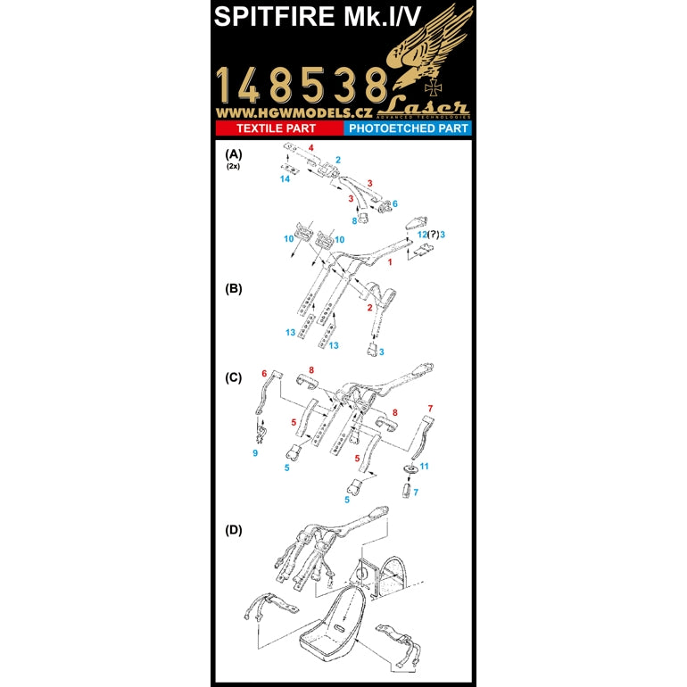 HGW 148538 1:48 Supermarine Spitfire Mk.I/Mk.VB Pre-Cut (Laser) Seatbelts