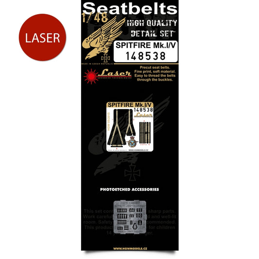 HGW 148538 1:48 Supermarine Spitfire Mk.I/Mk.VB Pre-Cut (Laser) Seatbelts