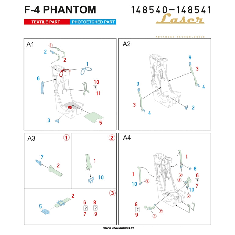 HGW 148540 1:48 McDonnell F-4 Phantom (Army) Pre-Cut (Laser) Seatbelts