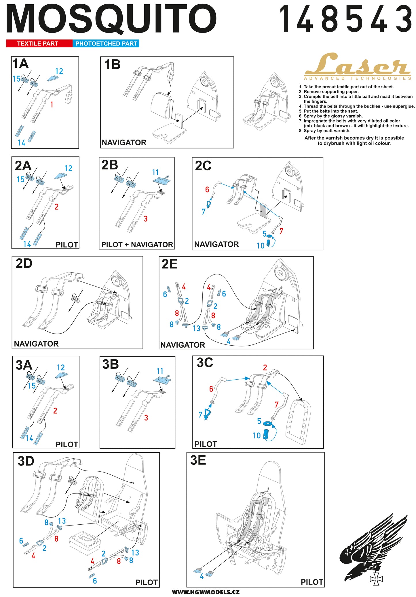 HGW 148543 1:48 de Havilland Mosquito FB Mk.VI Pre-Cut (Laser) Seatbelts