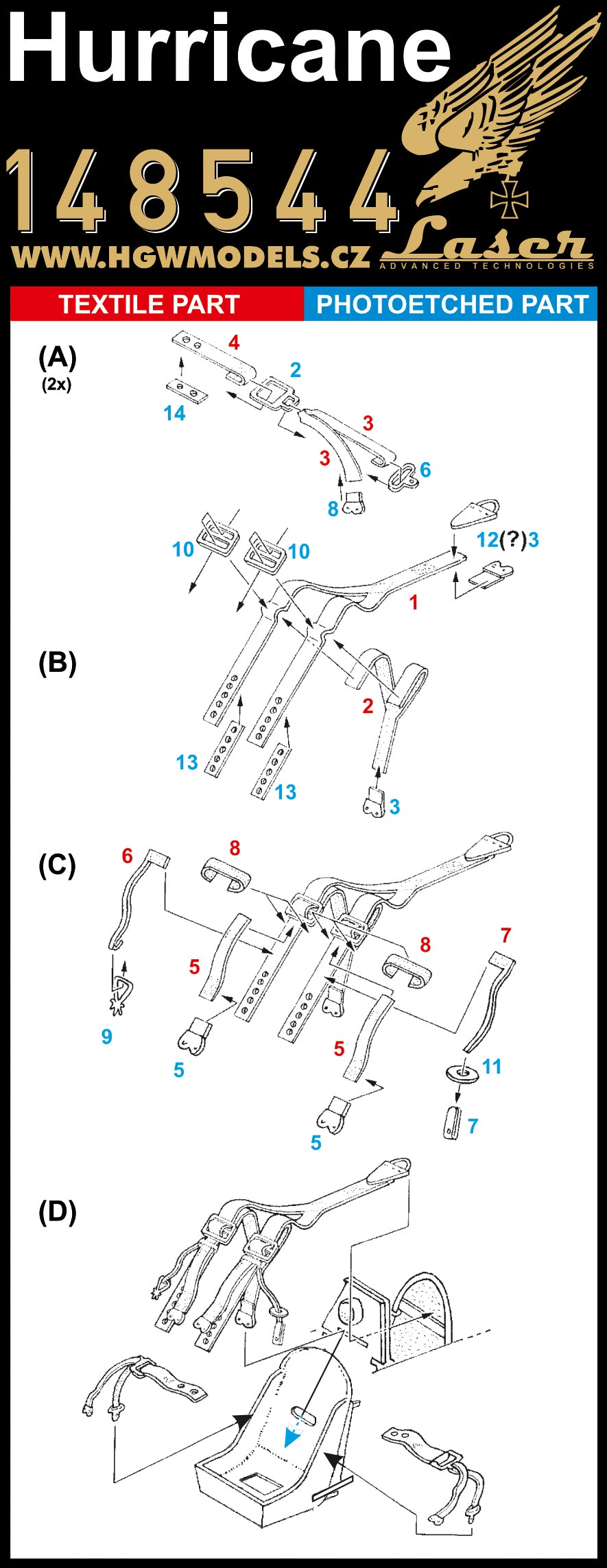 HGW 148544 1:48 Hawker Hurricane Pre-Cut (Laser) Seatbelts