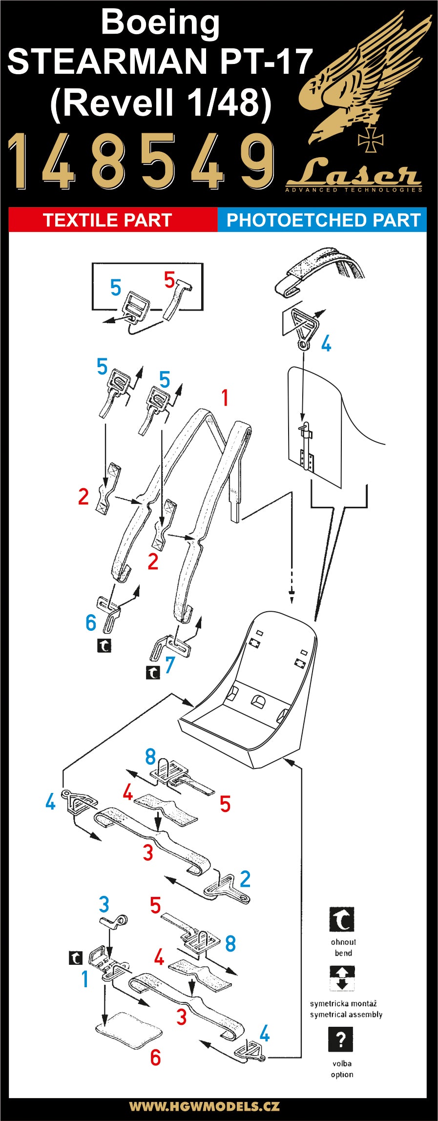 HGW 148549 1:48 Boeing Stearman PT-17 Pre-Cut (Laser) Seatbelts