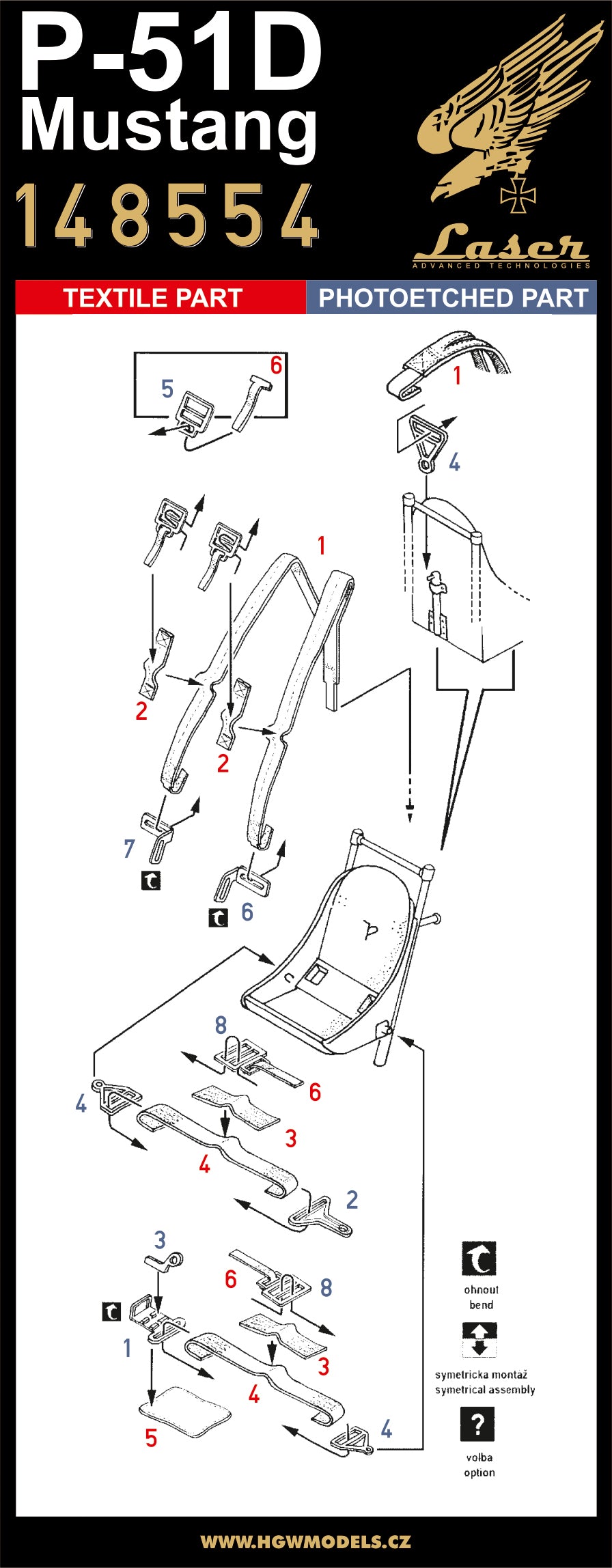 HGW 148554 1:48 North-American P-51D Mustang Pre-Cut (Laser) Seatbelts