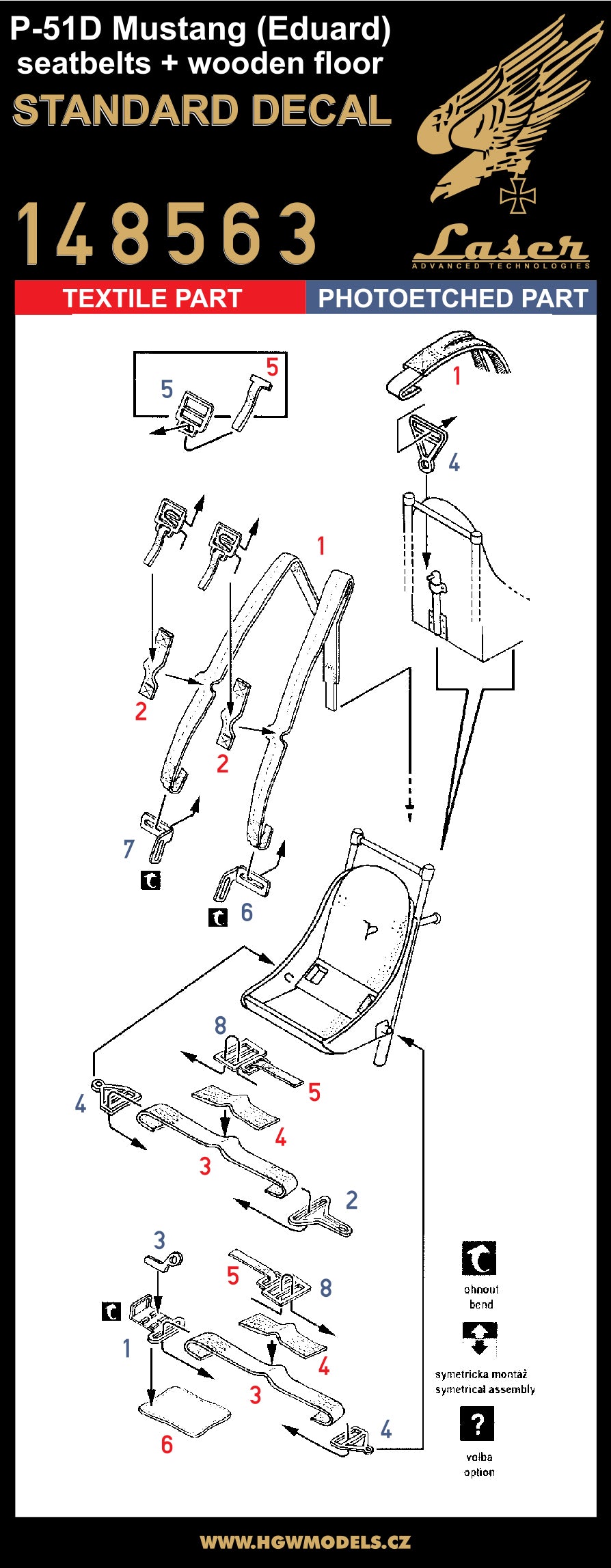 HGW 148563 1:48 North-American P-51D-5 Mustang Seatbelts + Wooden Floor