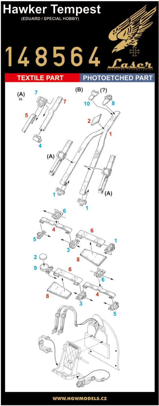 HGW 148564 1:48 Hawker Tempest Pre-Cut (Laser) Seatbelts