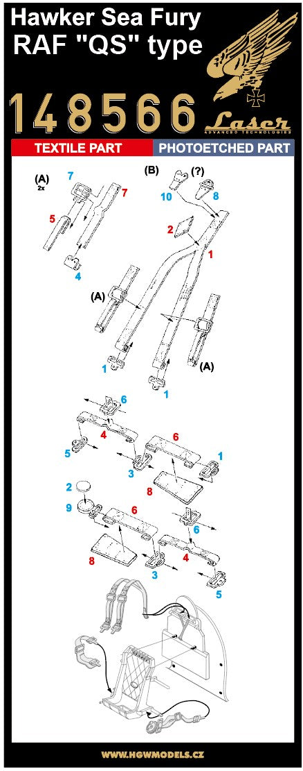 HGW 148566 1:48 Hawker Sea Fury - RAF QS Type Pre-Cut (Laser) Seatbelts