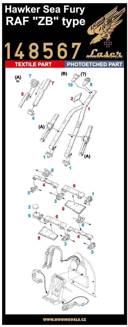 HGW 148567 1:48 Hawker Sea Fury - AF 'ZB' Type Pre-Cut (Laser) Seatbelts