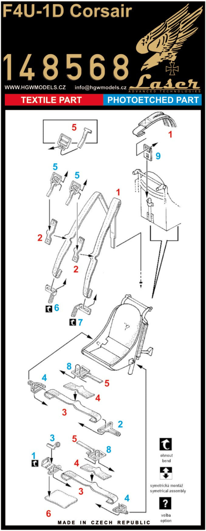 HGW 148568 1:48 Vought F4U-1D Corsair Pre-Cut (Laser) Seatbelts