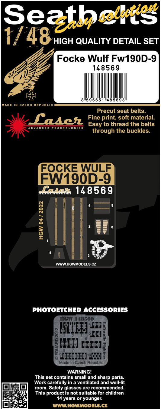 HGW 148569 1:48 Focke-Wulf Fw-190D-9 Pre-Cut (Laser) Seatbelts