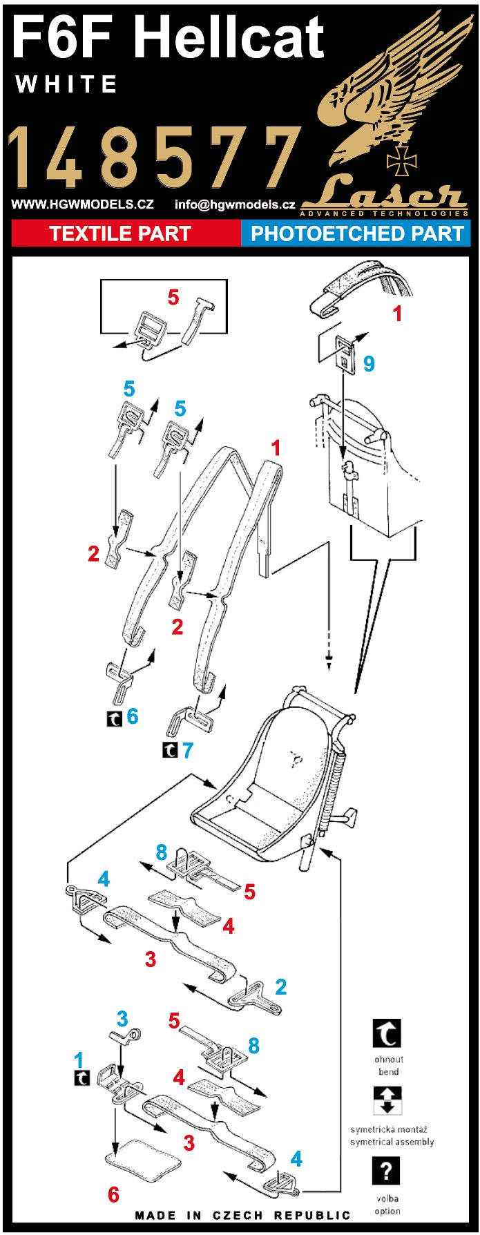 HGW 148577 1:48 Grumman F6F-3/F6F-5 Hellcat (White) Pre-Cut (Laser) Seatbelts