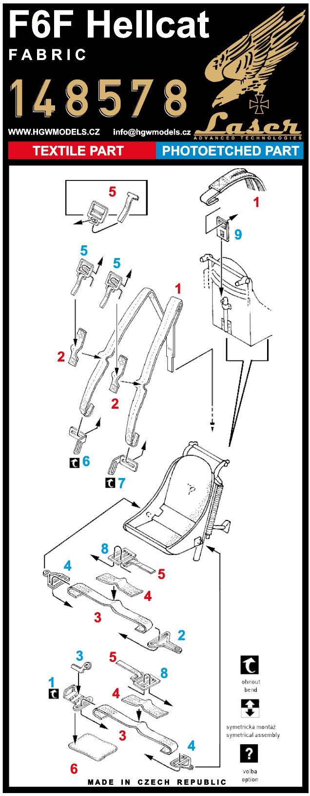 HGW 148578 1:48 Grumman F6F-3/F6F-5 Hellcat (Fabric) Pre-Cut (Laser) Seatbelts