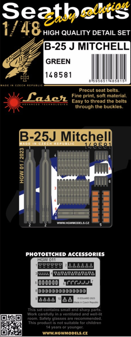 HGW 148581 1:48 B-25J Mitchell (Green) - Seatbelts