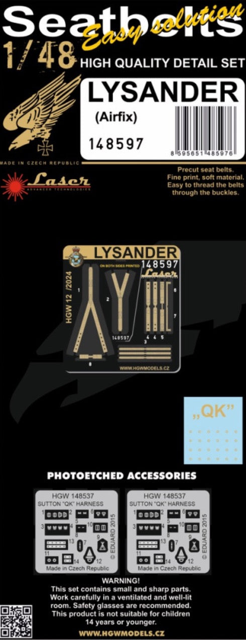 HGW 148597 1:48 Westland Lysander - Seatbelts