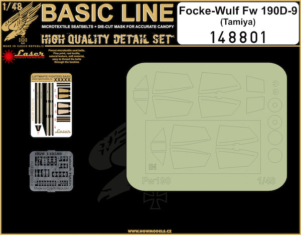 HGW 148801 1:48 Focke-Wulf Fw-190D-9 BASIC LINE: Seatbelts. Buckles + Canopy Paint Masks