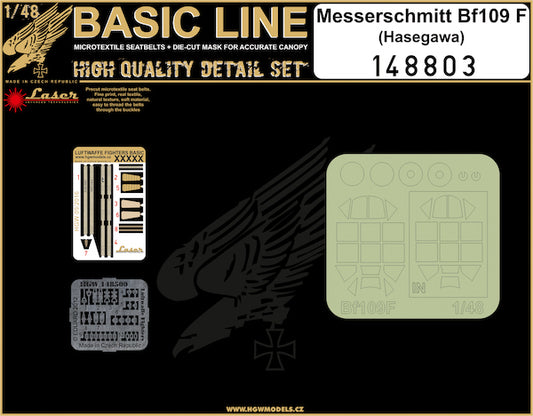 HGW 148803 1:48 Messerschmitt Bf-109F-8 BASIC LINE: Seatbelts, Buckles + Canopy Paint Masks