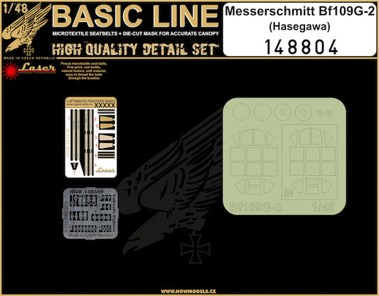 HGW 148804 1:48 Messerschmitt Bf-109G-2 BASIC LINE: Seatbelts, Buckles + Canopy Paint Masks