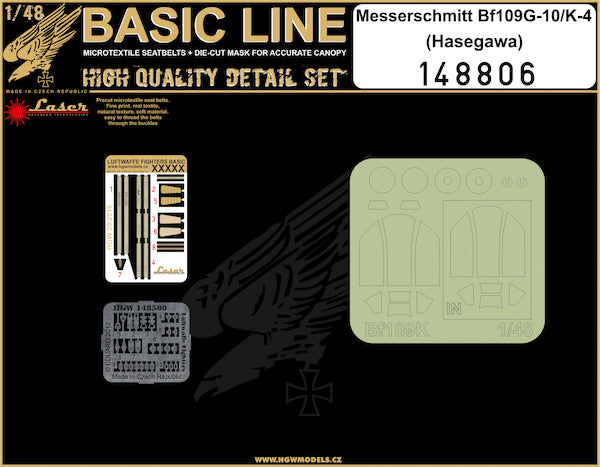 HGW 148806 1:48 Messerschmitt Bf-109G-10/K-4 BASIC LINE: Seatbelts, Buckles + Canopy Paint Masks