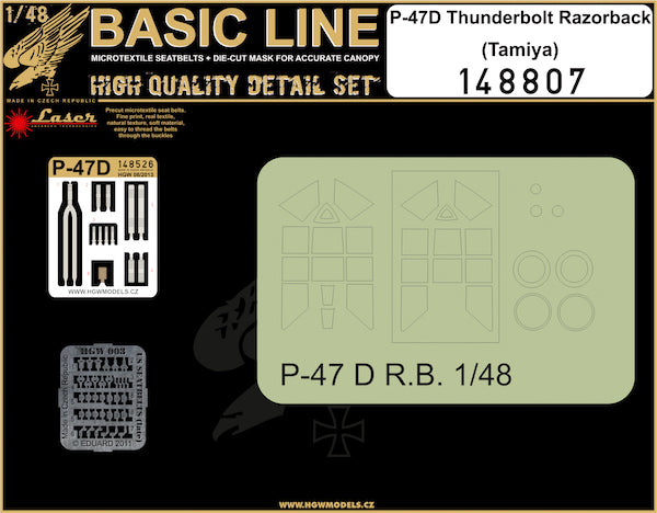 HGW 148807 1:48 Republic P-47D Thunderbolt Razorback BASIC LINE: Seatbelts, Buckles + Canopy Paint Masks