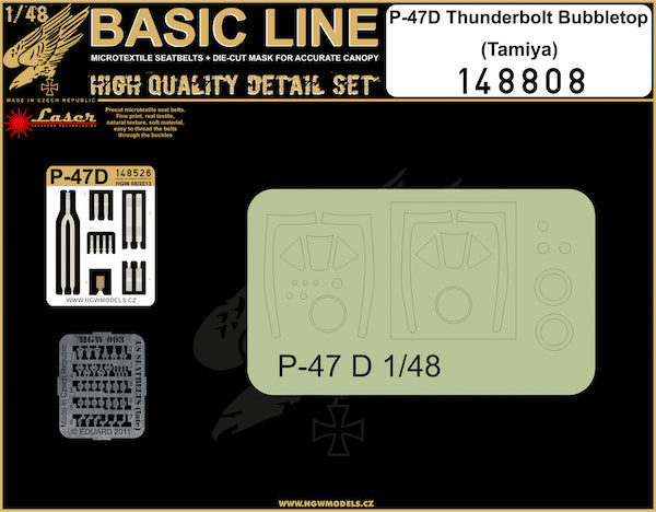 HGW 148808 1:48 Republic P-47D Thunderbolt Bubbletop BASIC LINE: Seatbelts, Buckles + Canopy Paint Masks