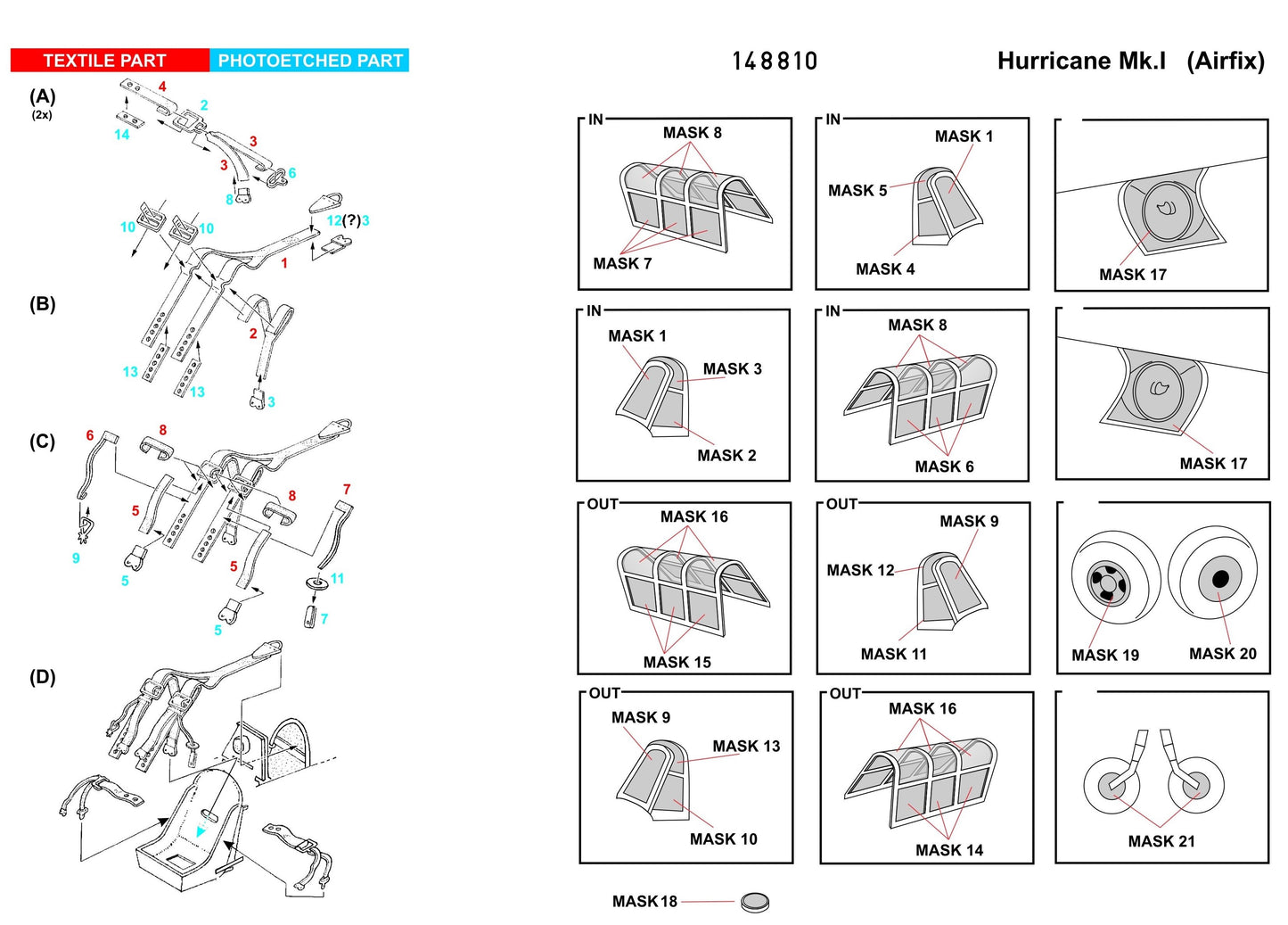 HGW 148810 1:48 Hawker Hurricane Mk.I BASIC LINE: Seatbelts + Canopy Paint Masks