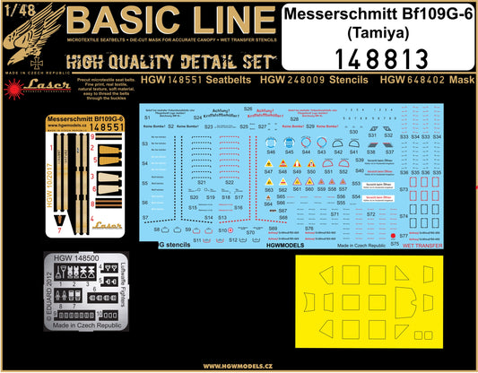 HGW 148813 1:48 Messerschmitt Bf-109G-6 BASIC LINE: Seatbelts, Buckles + Canopy Paint Masks