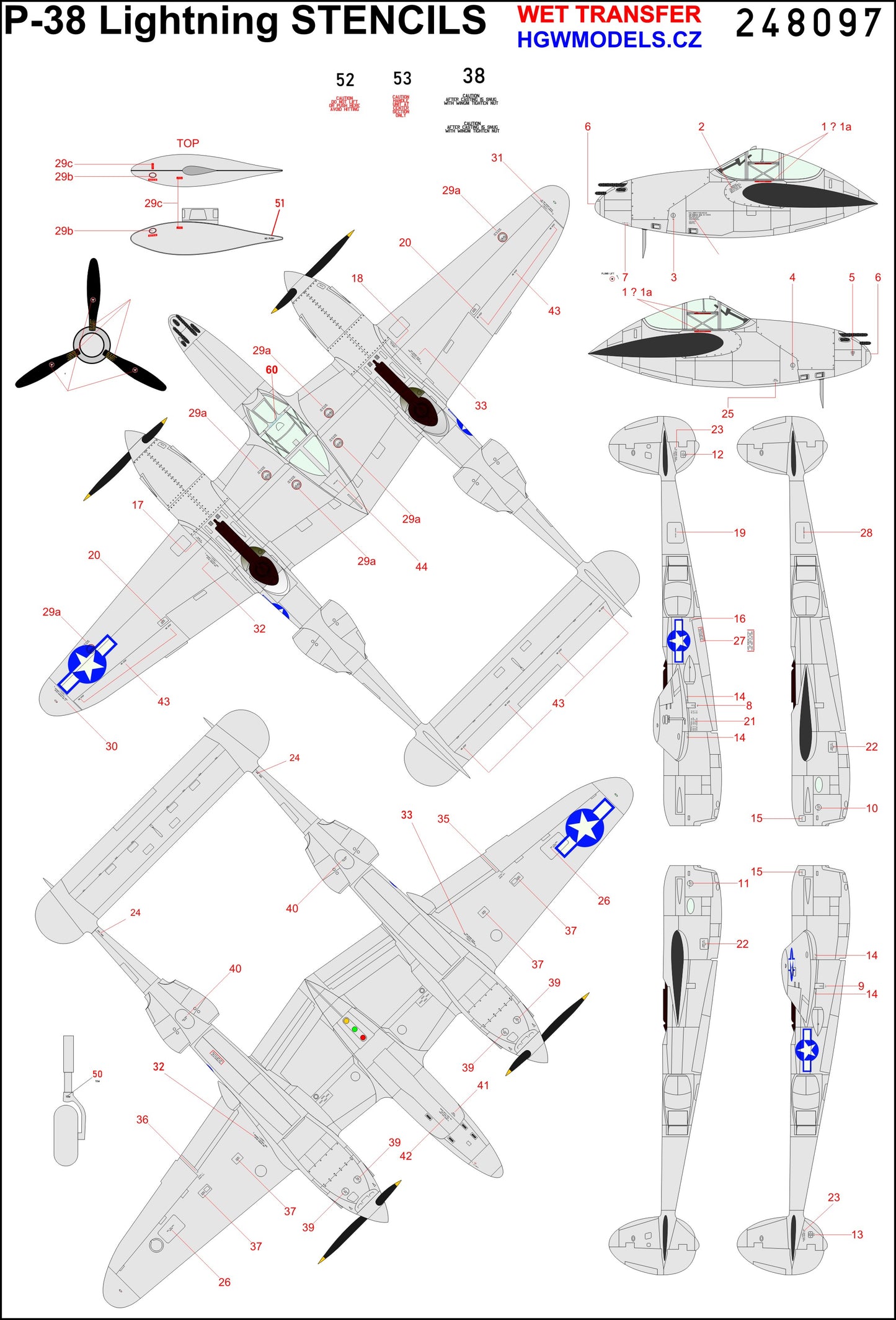 HGW 148815 1:48 Lockheed P-38F/G Lightning BASIC LINE: Seatbelts, Wheels + Canopy Paint Masks