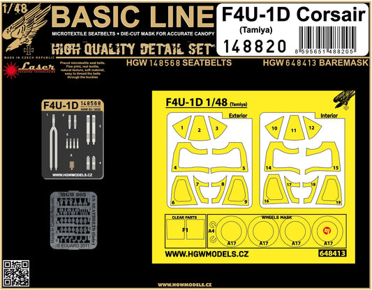 HGW 148820 1:48 Vought F4U-1D Corsair BASIC LINE: Seatbelts, Wheels + Canopy Paint Masks