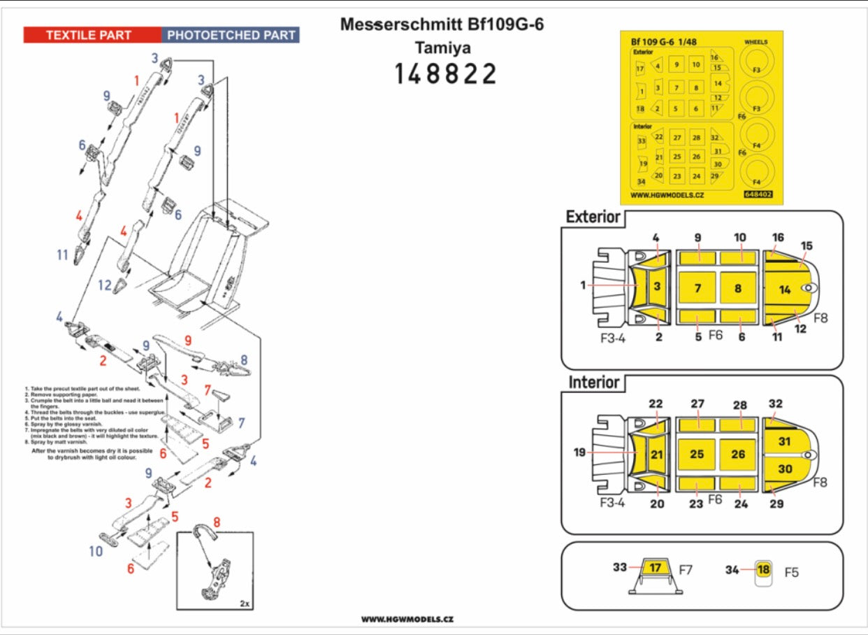 HGW 148822 1:48 Messerschmitt Bf-109G-6 BASIC LINE to be used with Tamiya