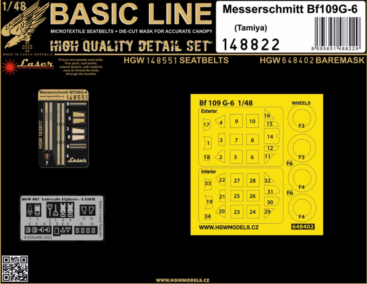 HGW 148822 1:48 Messerschmitt Bf-109G-6 BASIC LINE to be used with Tamiya