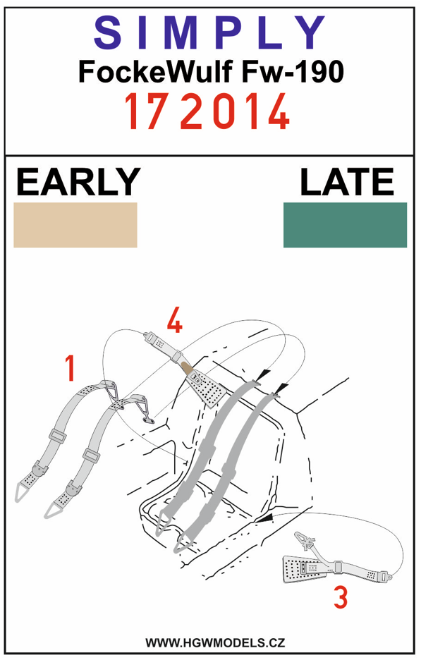 HGW 172014 1:72 Focke-Wulf Fw-190 (Standard Early / Orlon Late) 'Simply' Edition - Relief Print Seatbelts