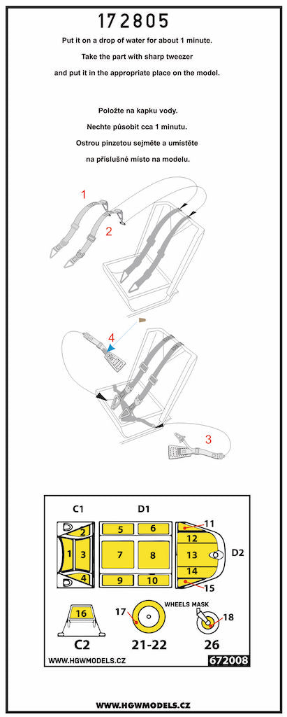 HGW 172805 1:72 Messerschmitt Bf-109G-6 BASIC LINE: Seatbelts + Masks