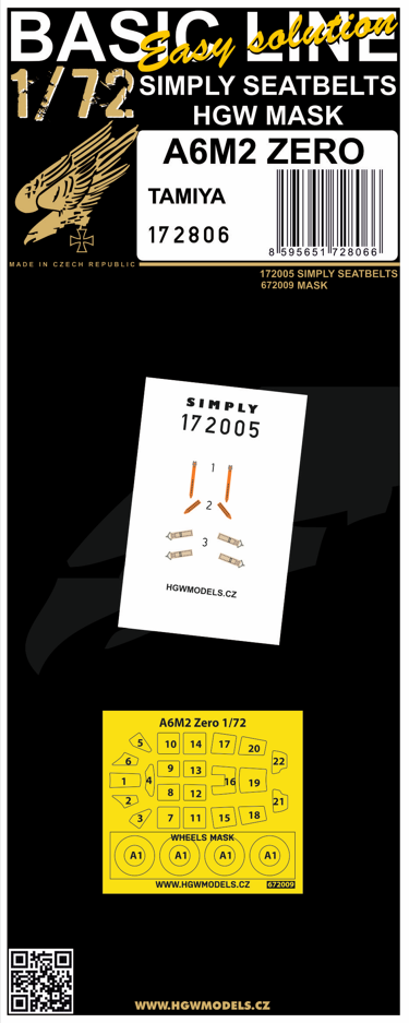 HGW 172806 1:72 Mitsubishi A6M2 Zero BASIC LINE: Seatbelts + Masks