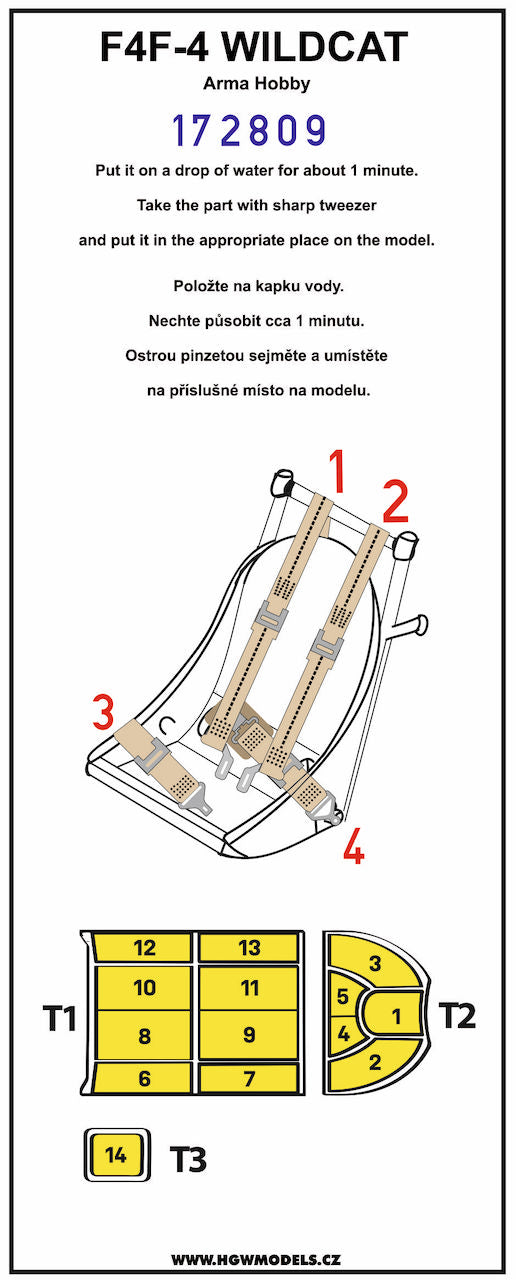 HGW 172809 1:72 Grumman F4F-4 Wildcat BASIC LINE: Seatbelts + Masks