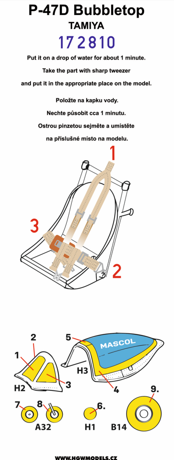 HGW 172810 1:72 P-47D Thunderbolt Bubbletop seatbelts + masks