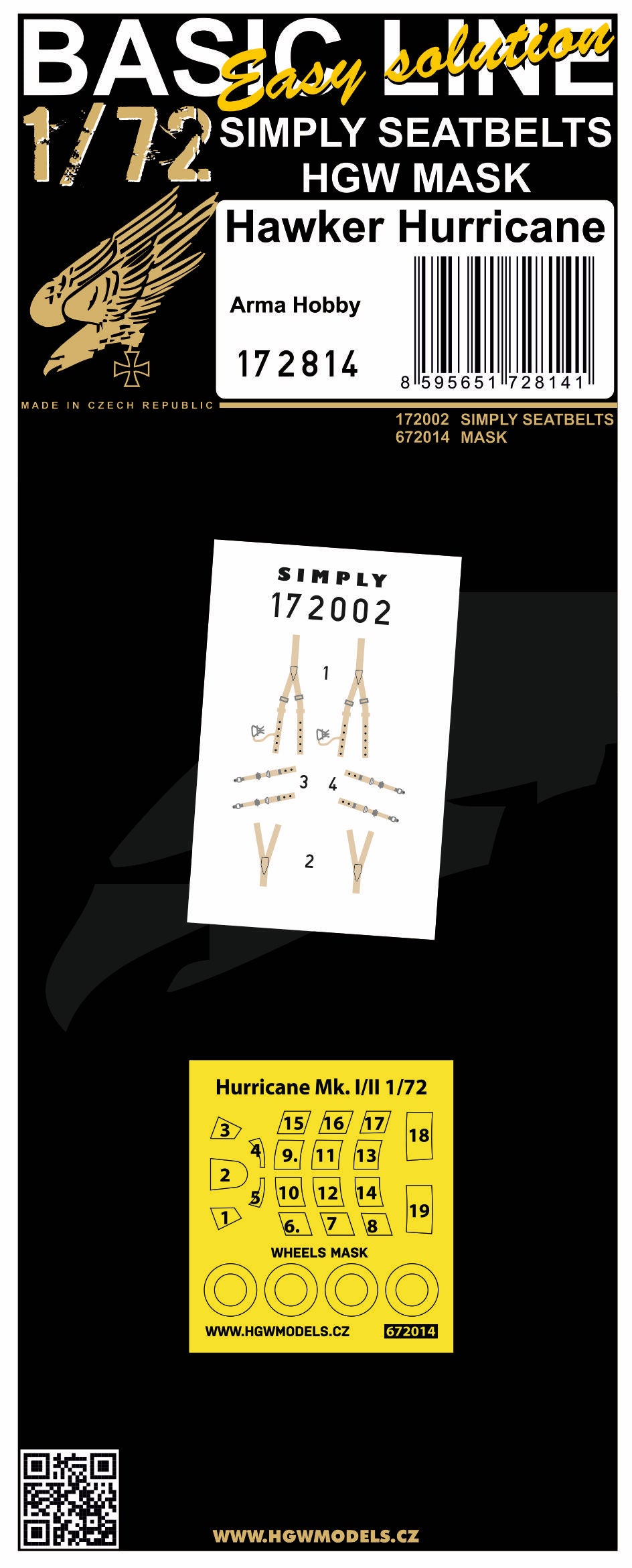 HGW 172814 1:72 Hawker Hurricane Mk.I/Mk.II BASIC LINE: Seatbelts + Masks