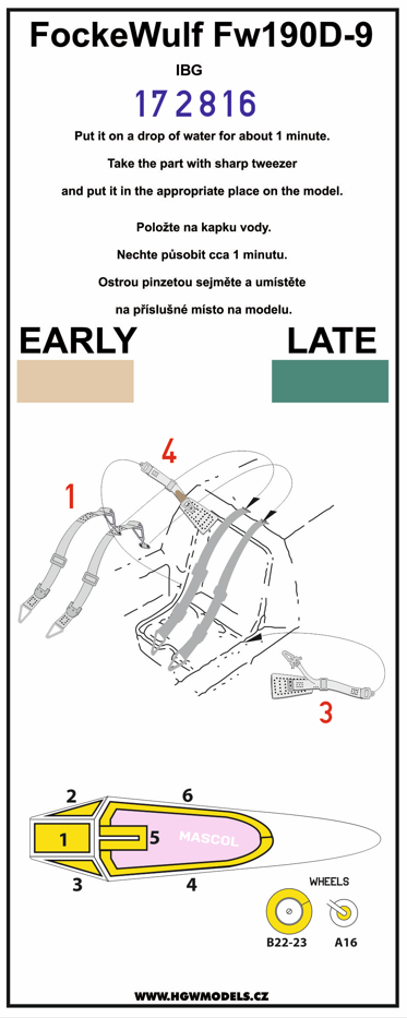 HGW 172816 1:72 Focke-Wulf Fw-190D-9 BASIC LINE: Seatbelts + Masks