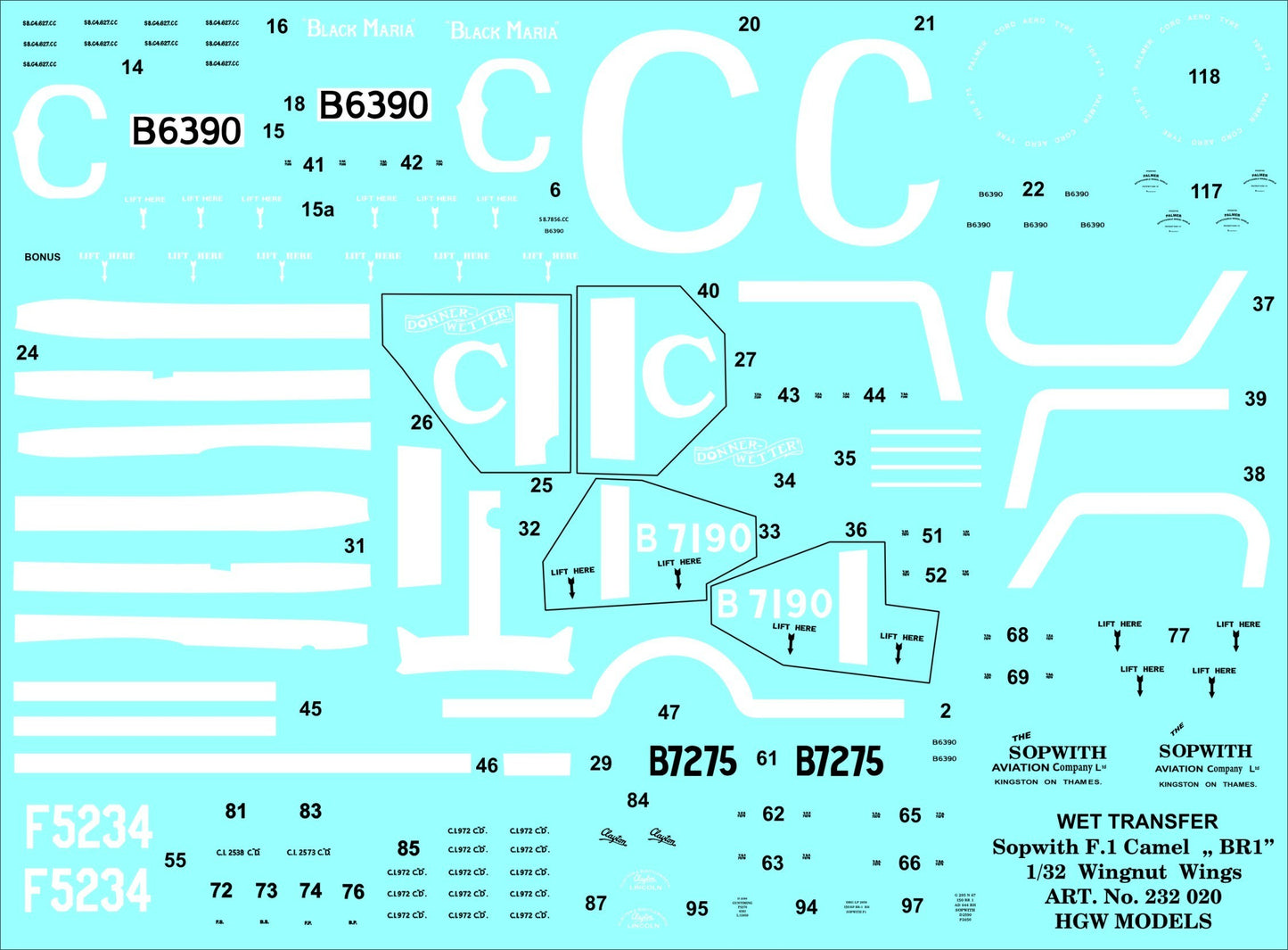 HGW 232020 1:32 Sopwith F.1 Camel - BR.1 Stencils