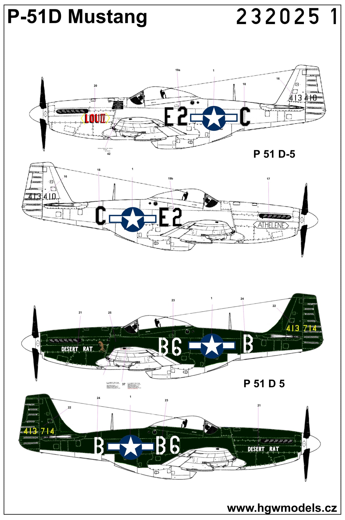 HGW 232025 1:32 North-American P-51D/K Mustang - Marking & Stencil