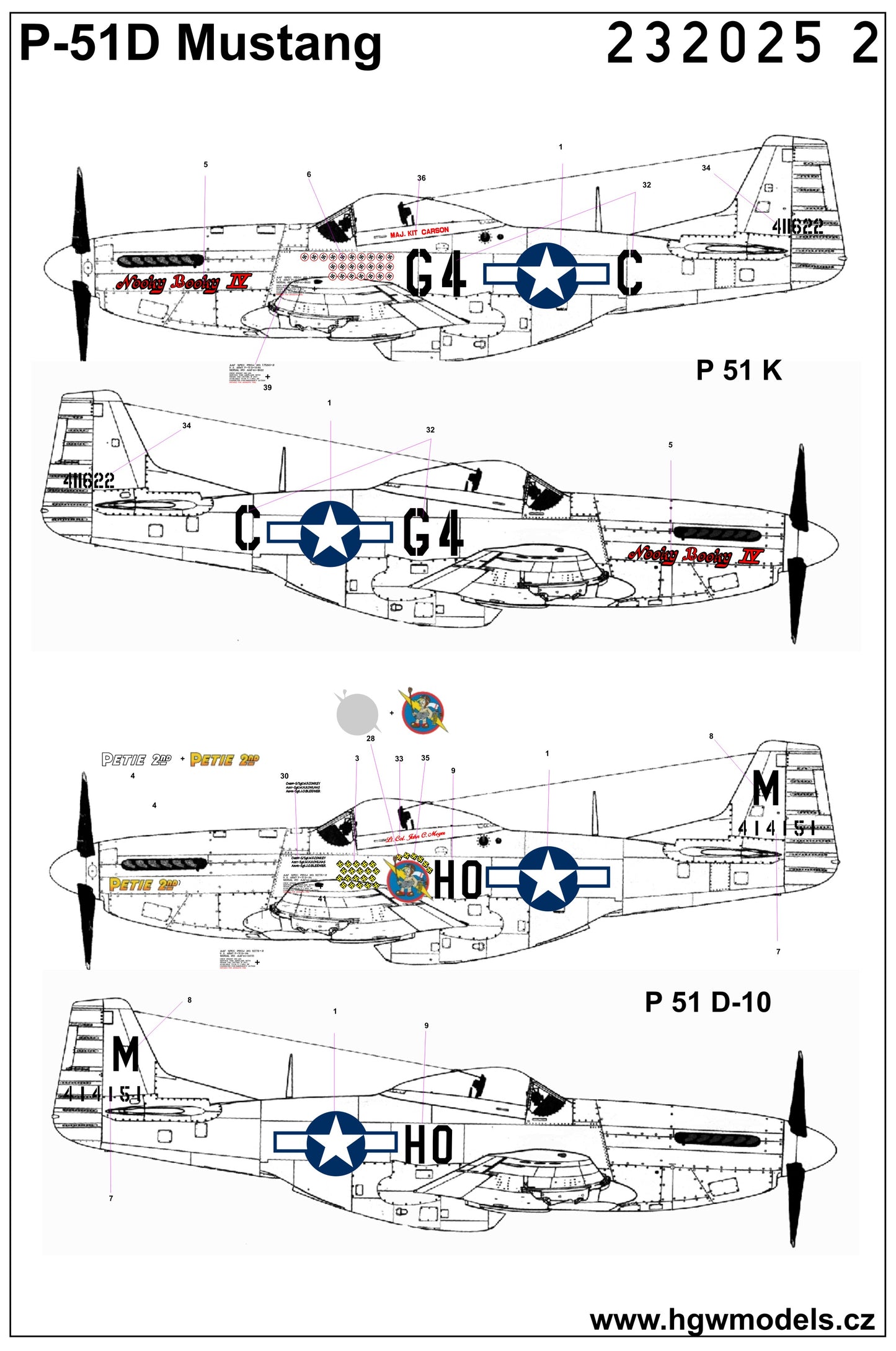 HGW 232025 1:32 North-American P-51D/K Mustang - Marking & Stencil