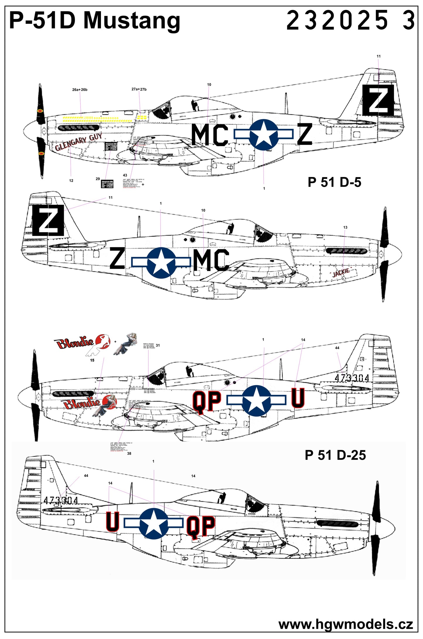 HGW 232025 1:32 North-American P-51D/K Mustang - Marking & Stencil