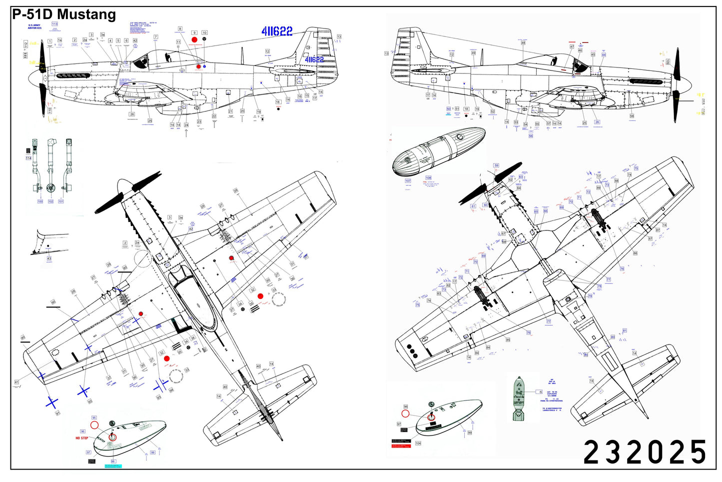 HGW 232025 1:32 North-American P-51D/K Mustang - Marking & Stencil