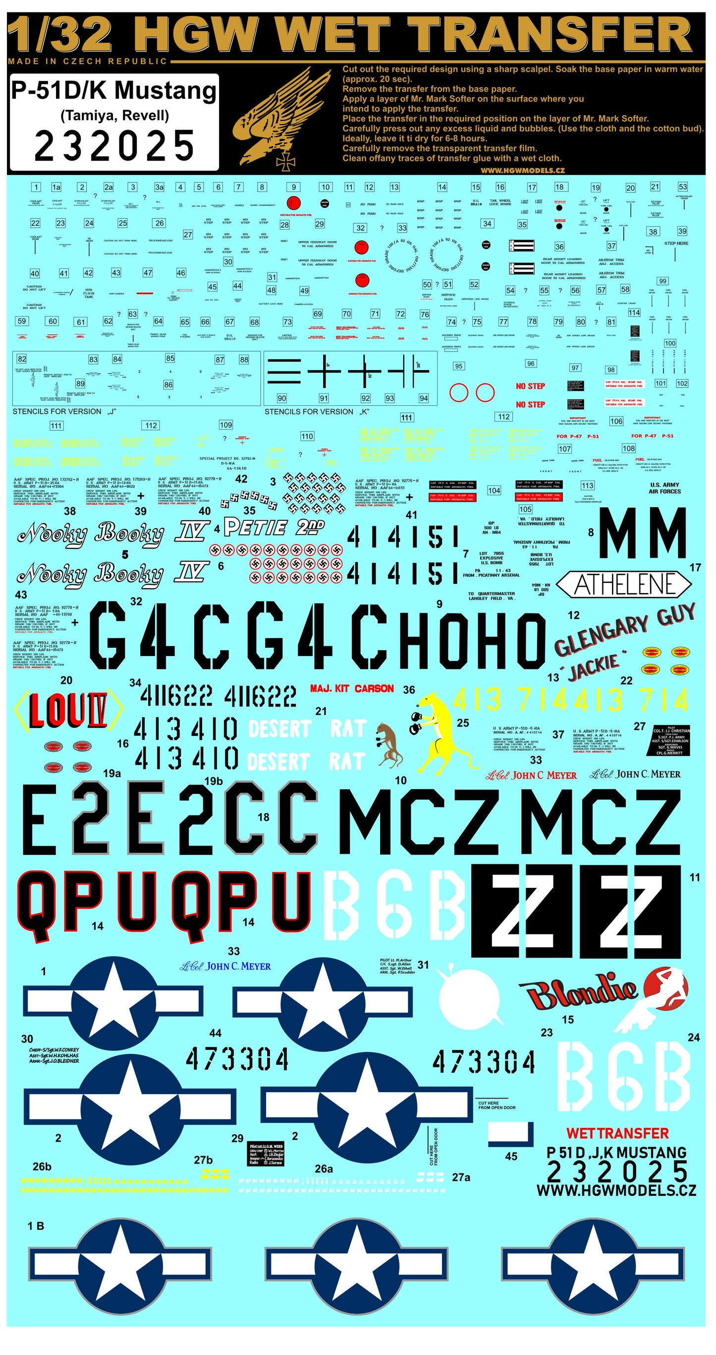 HGW 232025 1:32 North-American P-51D/K Mustang - Marking & Stencil