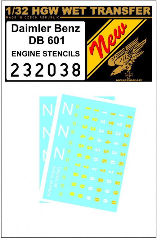 HGW 232038 1:32 Daimler Benz 601 Engine - Stencils Wet Transfers