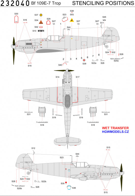 HGW 232040 1:32 Messerschmitt Bf-109E-3/Bf-109E-4/Bf-109E-7 - Stencils