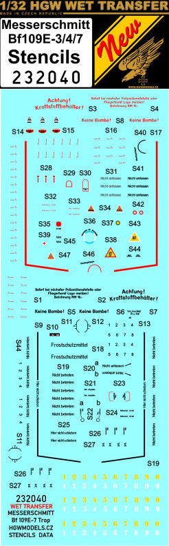 HGW 232040 1:32 Messerschmitt Bf-109E-3/Bf-109E-4/Bf-109E-7 - Stencils