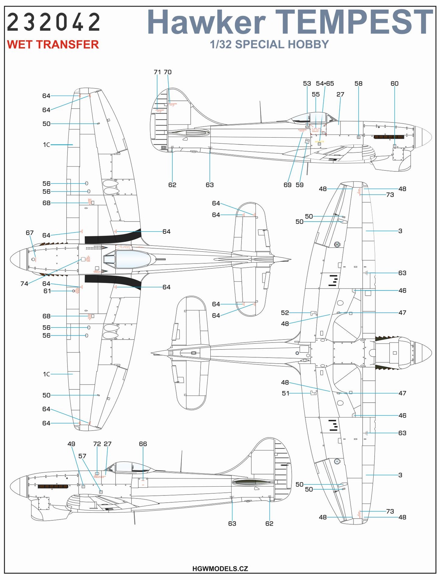 HGW 232042 1:32 Hawker Tempest Mk.II / Mk.V - Stencils